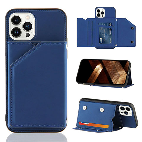 Coque Luxe Cuir Housse Etui Y05B pour Apple iPhone 16 Pro Max Bleu