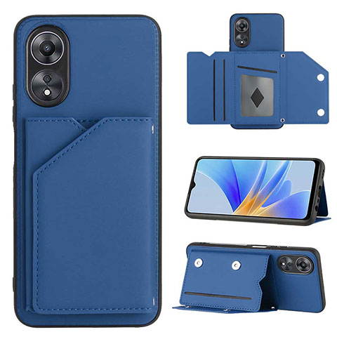 Coque Luxe Cuir Housse Etui YB1 pour Oppo A17 Bleu