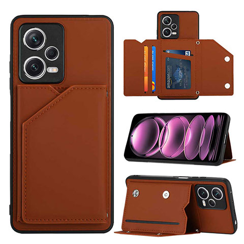 Coque Luxe Cuir Housse Etui YB2 pour Xiaomi Redmi Note 12 Explorer Marron