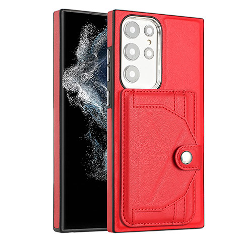 Coque Luxe Cuir Housse Etui YB5 pour Samsung Galaxy S22 Ultra 5G Rouge