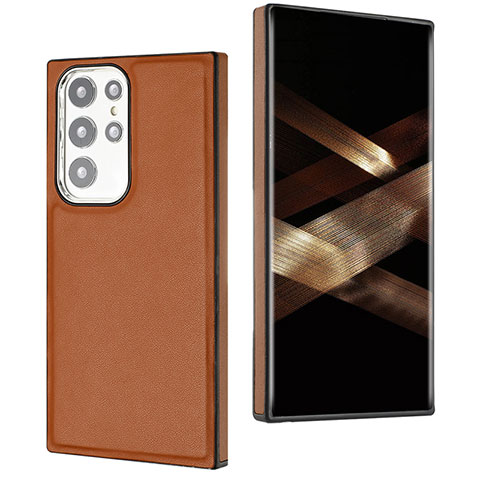 Coque Luxe Cuir Housse Etui YB6 pour Samsung Galaxy S25 Ultra 5G Marron