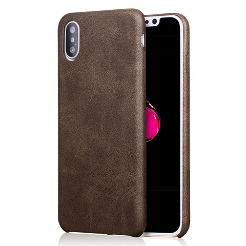 Coque Luxe Cuir Housse L01 pour Apple iPhone X Marron