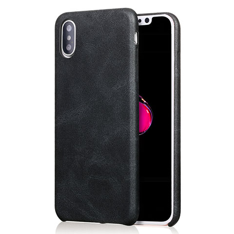 Coque Luxe Cuir Housse L01 pour Apple iPhone X Noir