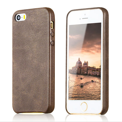 Coque Luxe Cuir Housse pour Apple iPhone 5 Marron