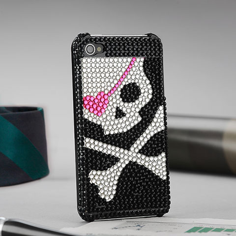 Coque Luxe Strass Diamant Bling Crane pour Apple iPhone 4 Noir