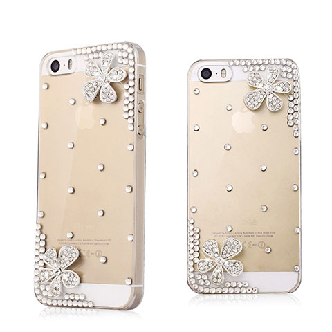 Coque Luxe Strass Diamant Bling Fleurs pour Apple iPhone 5 Blanc