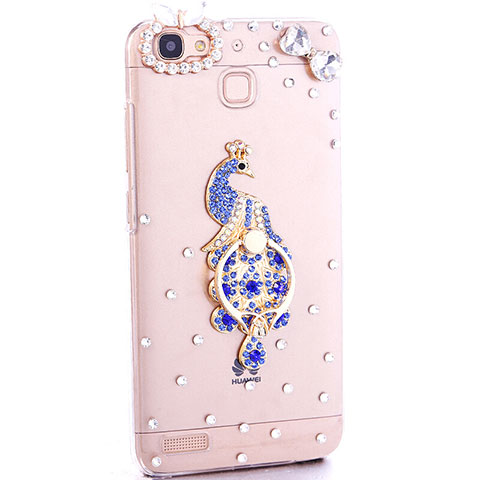 Coque Luxe Strass Diamant Bling Paon pour Huawei Enjoy 5S Bleu