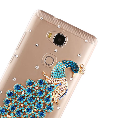 Coque Luxe Strass Diamant Bling Paon pour Huawei Honor Play 5X Bleu