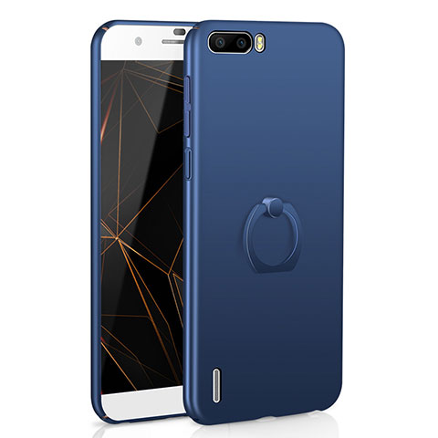 Coque Plastique Housse Etui Rigide Mat avec Support Bague Anneau A01 pour Huawei Honor 6 Plus Bleu