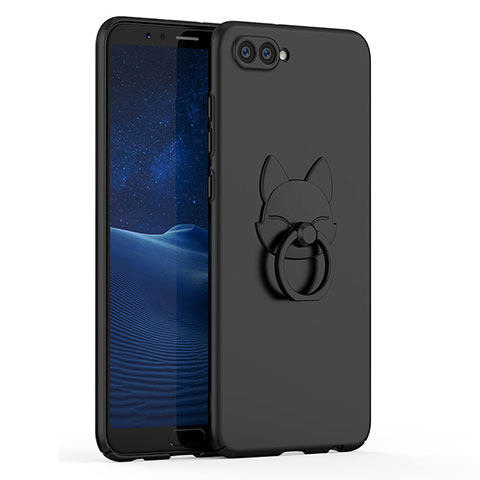 Coque Plastique Housse Etui Rigide Mat avec Support Bague Anneau A01 pour Huawei Honor V10 Noir