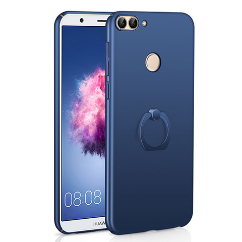 Coque Plastique Housse Etui Rigide Mat avec Support Bague Anneau A01 pour Huawei P Smart Bleu