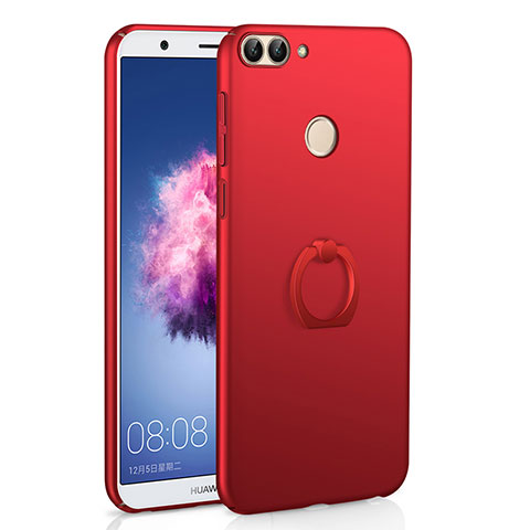 Coque Plastique Housse Etui Rigide Mat avec Support Bague Anneau A01 pour Huawei P Smart Rouge