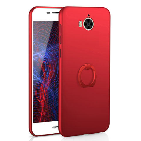 Coque Plastique Housse Etui Rigide Mat avec Support Bague Anneau A01 pour Huawei Y5 (2017) Rouge