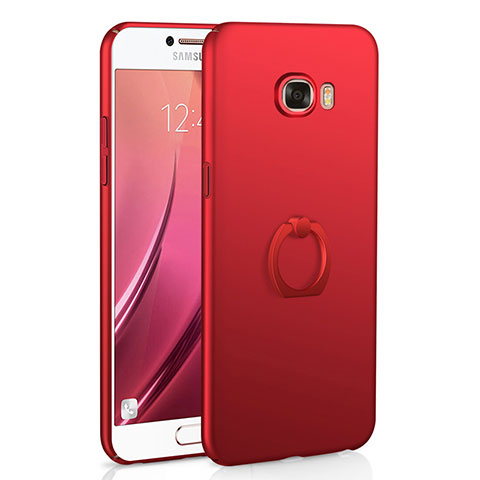 Coque Plastique Housse Etui Rigide Mat avec Support Bague Anneau A01 pour Samsung Galaxy C5 SM-C5000 Rouge