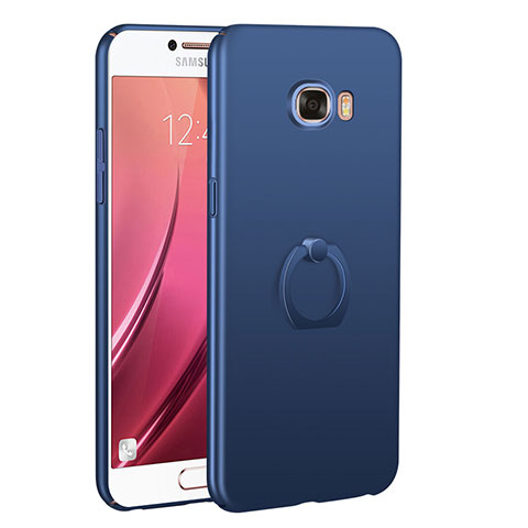 Coque Plastique Housse Etui Rigide Mat avec Support Bague Anneau A01 pour Samsung Galaxy C7 SM-C7000 Bleu