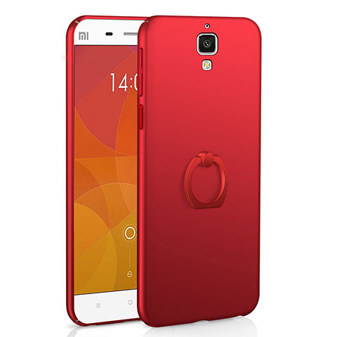 Coque Plastique Housse Etui Rigide Mat avec Support Bague Anneau A01 pour Xiaomi Mi 4 LTE Rouge