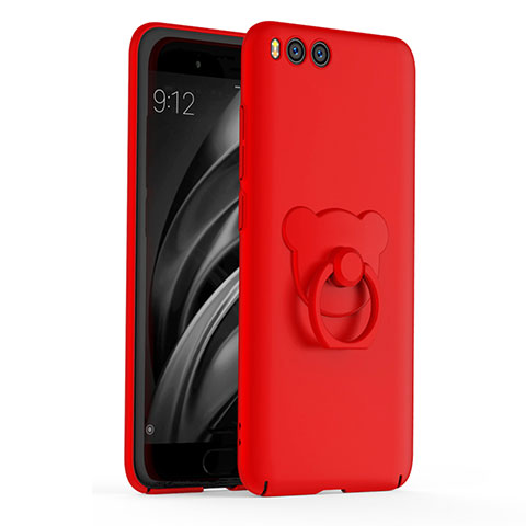 Coque Plastique Housse Etui Rigide Mat avec Support Bague Anneau A01 pour Xiaomi Mi 6 Rouge