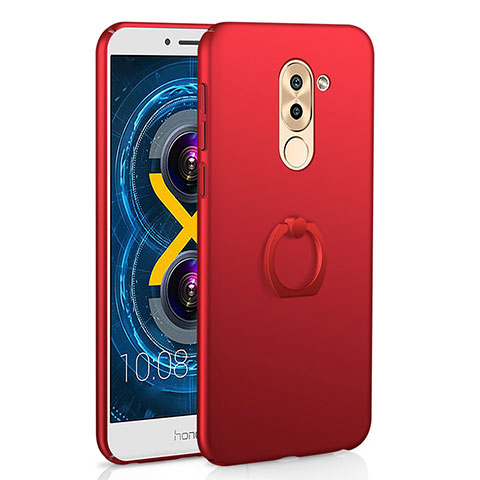 Coque Plastique Housse Etui Rigide Mat avec Support Bague Anneau A02 pour Huawei Honor 6X Rouge