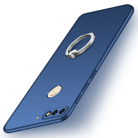 Coque Plastique Housse Etui Rigide Mat avec Support Bague Anneau A02 pour Huawei Y7 (2018) Bleu