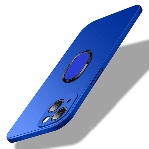 Coque Plastique Housse Etui Rigide Mat avec Support Bague Anneau Aimante Magnetique A01 pour Apple iPhone 13 Bleu