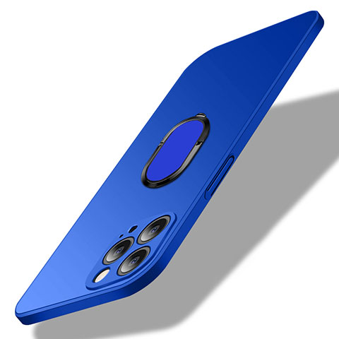 Coque Plastique Housse Etui Rigide Mat avec Support Bague Anneau Aimante Magnetique A01 pour Apple iPhone 13 Pro Bleu