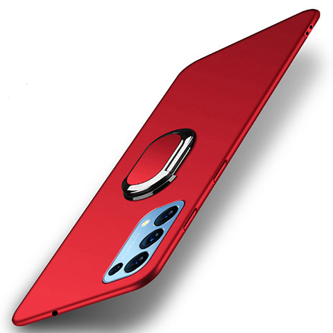 Coque Plastique Housse Etui Rigide Mat avec Support Bague Anneau Aimante Magnetique A01 pour Oppo Reno5 Pro 5G Rouge