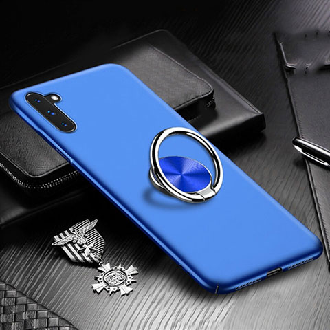 Coque Plastique Housse Etui Rigide Mat avec Support Bague Anneau Aimante Magnetique A01 pour Samsung Galaxy Note 10 Bleu