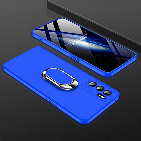 Coque Plastique Housse Etui Rigide Mat avec Support Bague Anneau Aimante Magnetique GK1 pour Oppo Reno6 5G Bleu