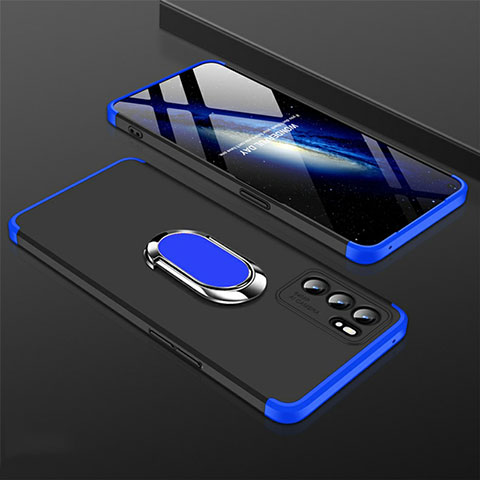 Coque Plastique Housse Etui Rigide Mat avec Support Bague Anneau Aimante Magnetique GK1 pour Oppo Reno6 Pro 5G India Bleu et Noir