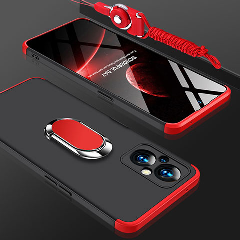 Coque Plastique Housse Etui Rigide Mat avec Support Bague Anneau Aimante Magnetique GK1 pour Oppo Reno7 Lite 5G Rouge et Noir