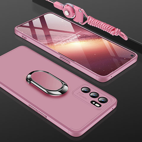 Coque Plastique Housse Etui Rigide Mat avec Support Bague Anneau Aimante Magnetique GK2 pour Oppo Reno6 5G Or Rose