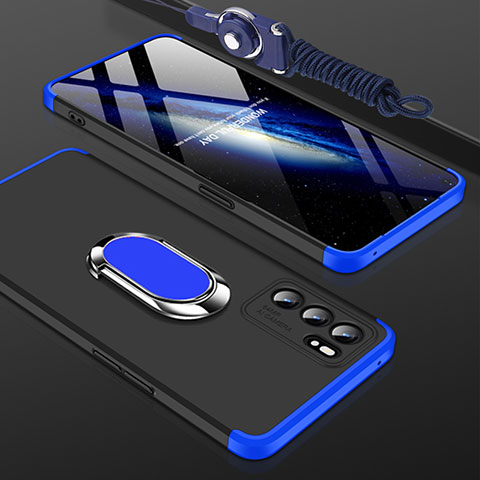 Coque Plastique Housse Etui Rigide Mat avec Support Bague Anneau Aimante Magnetique GK2 pour Oppo Reno6 Pro 5G India Bleu et Noir