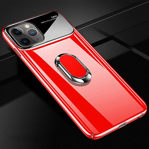 Coque Plastique Housse Etui Rigide Mat avec Support Bague Anneau Aimante Magnetique P01 pour Apple iPhone 11 Pro Max Rouge