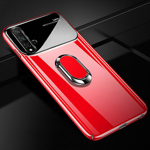 Coque Plastique Housse Etui Rigide Mat avec Support Bague Anneau Aimante Magnetique P01 pour Huawei Nova 5 Pro Rouge