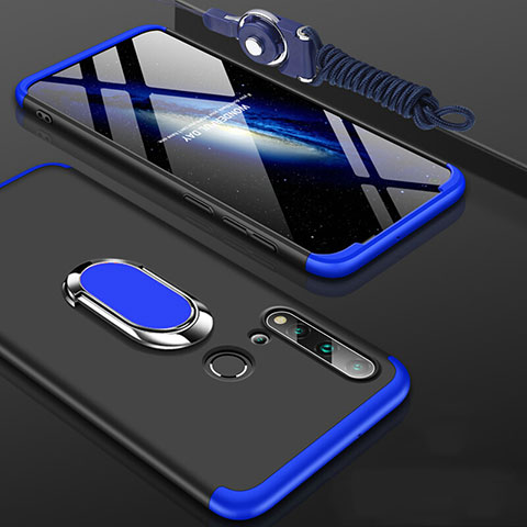 Coque Plastique Housse Etui Rigide Mat avec Support Bague Anneau Aimante Magnetique P02 pour Huawei P20 Lite (2019) Bleu et Noir