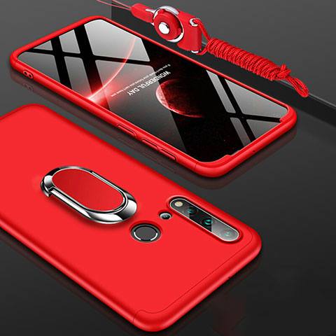 Coque Plastique Housse Etui Rigide Mat avec Support Bague Anneau Aimante Magnetique P02 pour Huawei P20 Lite (2019) Rouge