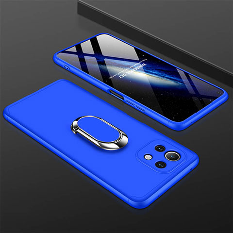 Coque Plastique Housse Etui Rigide Mat avec Support Bague Anneau Aimante Magnetique P02 pour Xiaomi Mi 11 5G Bleu