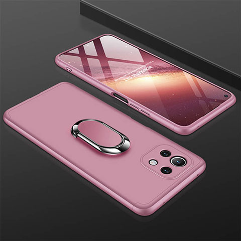 Coque Plastique Housse Etui Rigide Mat avec Support Bague Anneau Aimante Magnetique P02 pour Xiaomi Mi 11 5G Or Rose