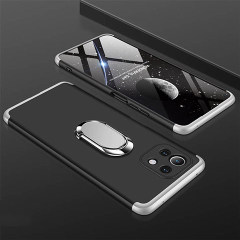 Coque Plastique Housse Etui Rigide Mat avec Support Bague Anneau Aimante Magnetique P02 pour Xiaomi Mi 11 Lite 5G Argent et Noir