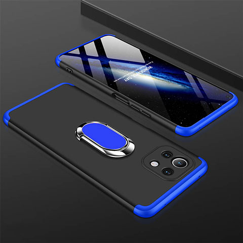 Coque Plastique Housse Etui Rigide Mat avec Support Bague Anneau Aimante Magnetique P02 pour Xiaomi Mi 11 Lite 5G Bleu et Noir