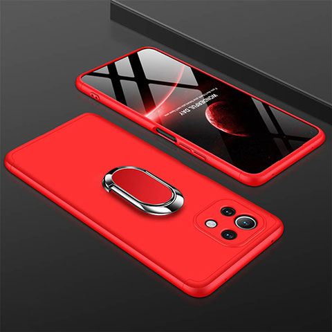 Coque Plastique Housse Etui Rigide Mat avec Support Bague Anneau Aimante Magnetique P02 pour Xiaomi Mi 11 Lite 5G Rouge
