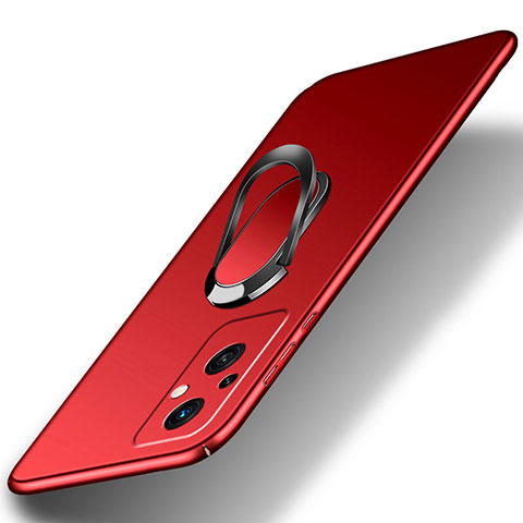 Coque Plastique Housse Etui Rigide Mat avec Support Bague Anneau Aimante Magnetique pour Oppo F21 Pro 5G Rouge