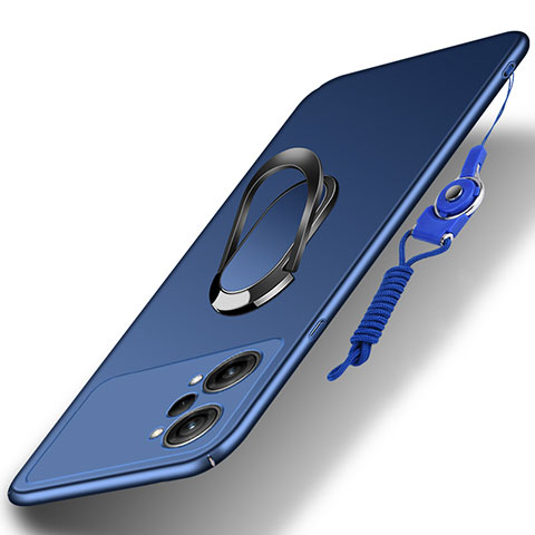 Coque Plastique Housse Etui Rigide Mat avec Support Bague Anneau Aimante Magnetique pour Oppo K10 Pro 5G Bleu