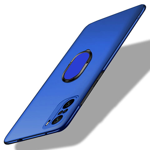 Coque Plastique Housse Etui Rigide Mat avec Support Bague Anneau Aimante Magnetique pour Xiaomi Poco F3 5G Bleu