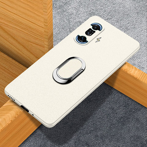 Coque Plastique Housse Etui Rigide Mat avec Support Bague Anneau Aimante Magnetique pour Xiaomi Poco F3 GT 5G Blanc