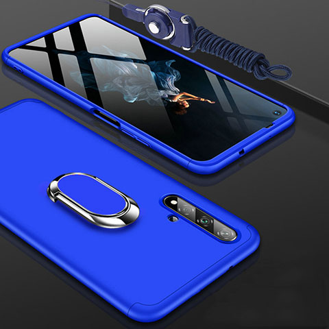 Coque Plastique Mat Protection Integrale 360 Degres Avant et Arriere Etui Housse avec Support Bague Anneau pour Huawei Honor 20 Bleu