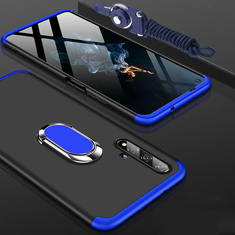 Coque Plastique Mat Protection Integrale 360 Degres Avant et Arriere Etui Housse avec Support Bague Anneau pour Huawei Honor 20 Bleu et Noir