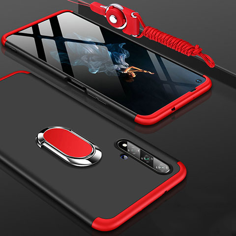 Coque Plastique Mat Protection Integrale 360 Degres Avant et Arriere Etui Housse avec Support Bague Anneau pour Huawei Honor 20 Rouge et Noir