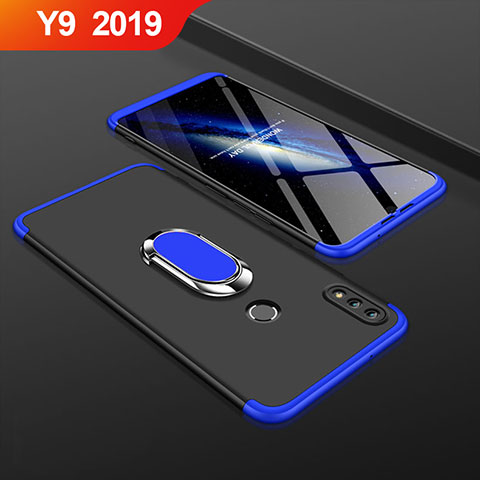 Coque Plastique Mat Protection Integrale 360 Degres Avant et Arriere Etui Housse avec Support Bague Anneau pour Huawei Y9 (2019) Bleu et Noir