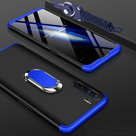 Coque Plastique Mat Protection Integrale 360 Degres Avant et Arriere Etui Housse avec Support Bague Anneau pour Oppo A91 Bleu et Noir